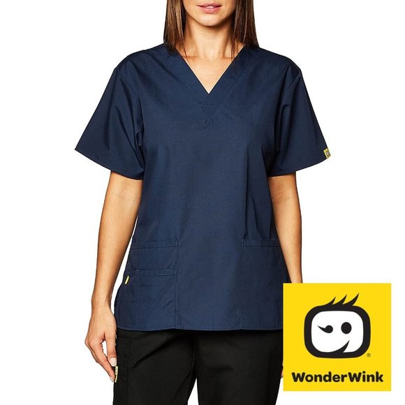 π2/$20πWONDERWINK Women's Scrubs Bravo 5 Pocket V-Neck Top, Navy, Large - Picture 1 of 14